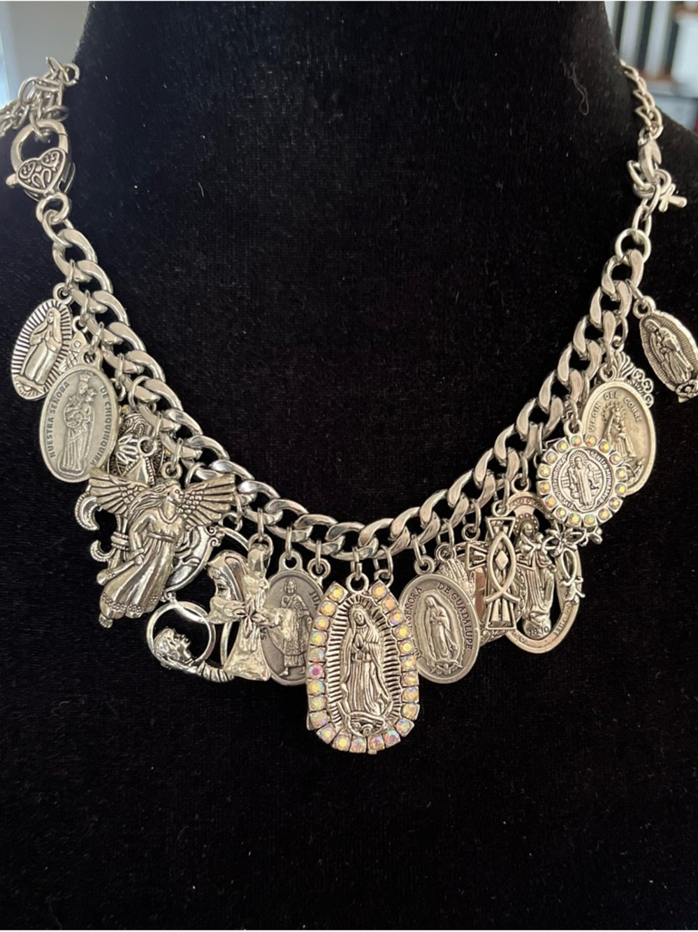Charm Bracelet, Guadalupe, Saints Crosses Silver Tone Catholic All Saints Day - Picture 11 of 16